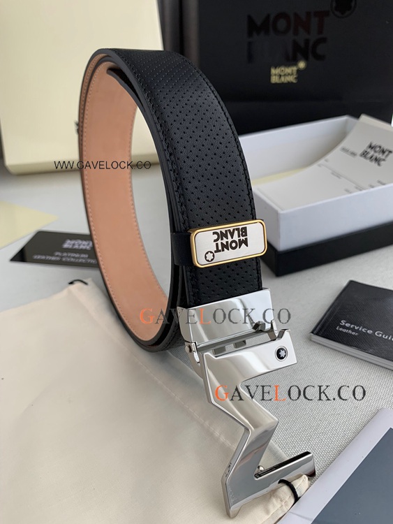 Mont blanc Leather Belt Shiny 'M' Buckle Belt 35mm
